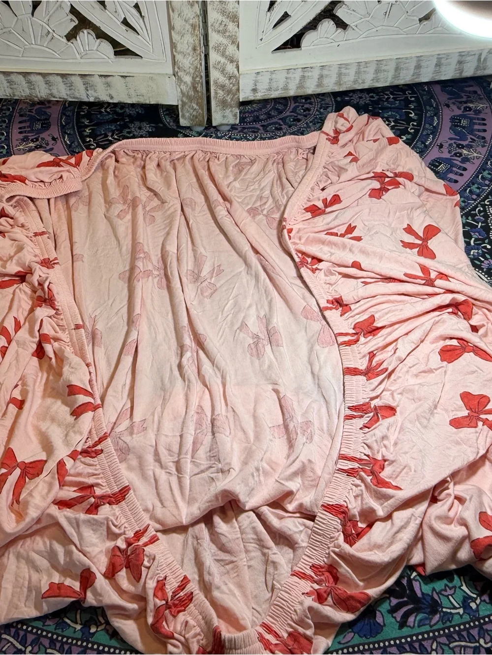Pink Bow-Print Crib/Toddler Bedding FITTED Sheet ONLY